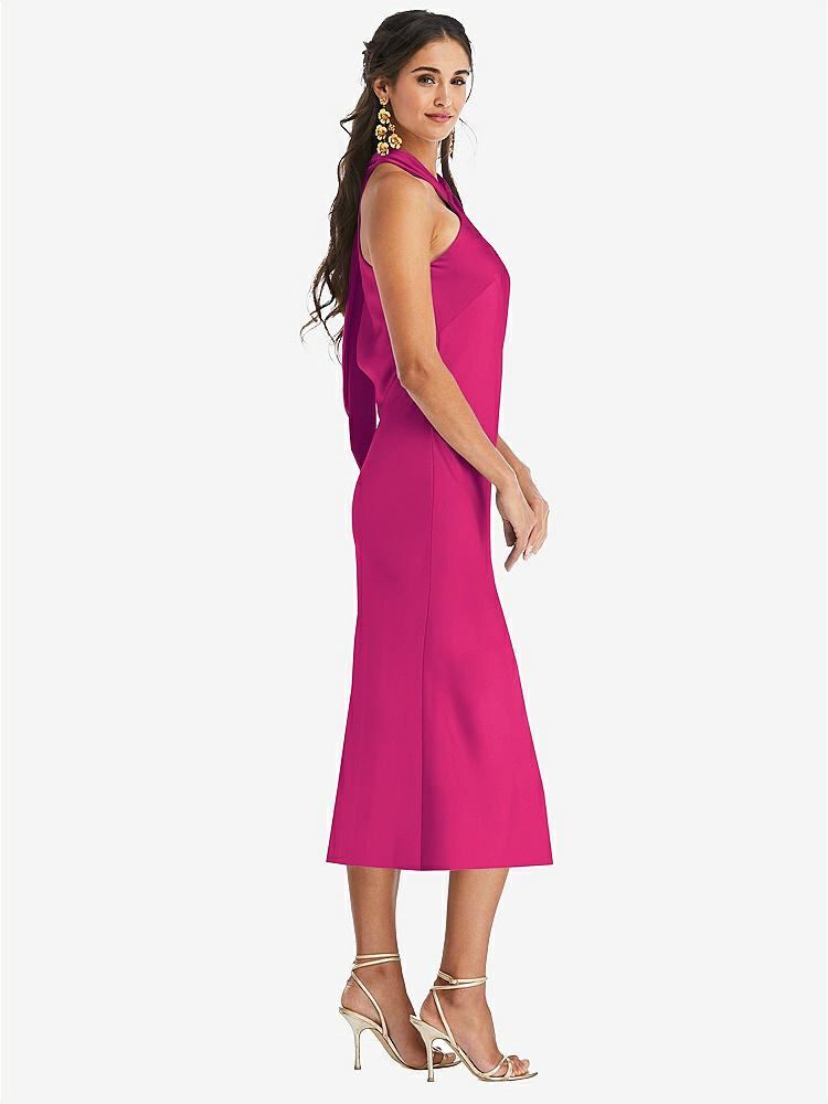 【NEW】【STYLE: LB026】ドレープ ひねり ホルター ネクタイバック MIDI ドレス  -  パロマ【COLOR: Think Pink】【SIZE: 00-30W】