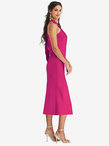 【NEW】【STYLE: LB026】ドレープ ひねり ホルター ネクタイバック MIDI ドレス  -  パロマ【COLOR: Think Pink】【SIZE: 00-30W】