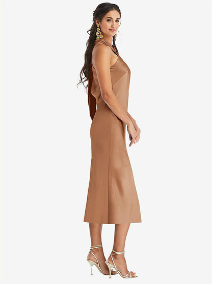 【STYLE: LB026】Draped Twist Halter Tie-Back Midi Dress - Paloma【COLOR: Toffee】