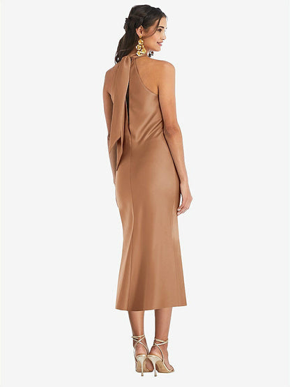 【STYLE: LB026】Draped Twist Halter Tie-Back Midi Dress - Paloma【COLOR: Toffee】