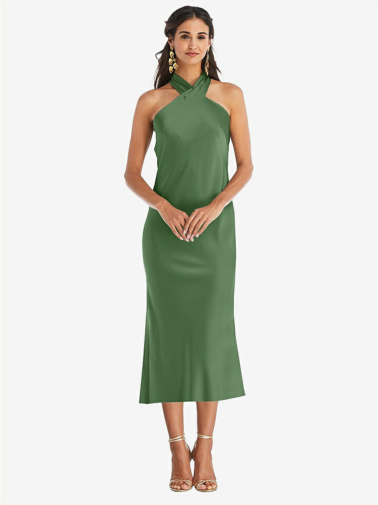 【STYLE: LB026】Draped Twist Halter Tie-Back Midi Dress - Paloma【COLOR: Vineyard Green】
