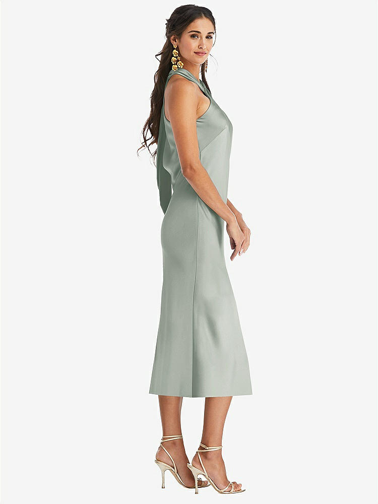 【STYLE: LB026】Draped Twist Halter Tie-Back Midi Dress - Paloma【COLOR: Willow Green】