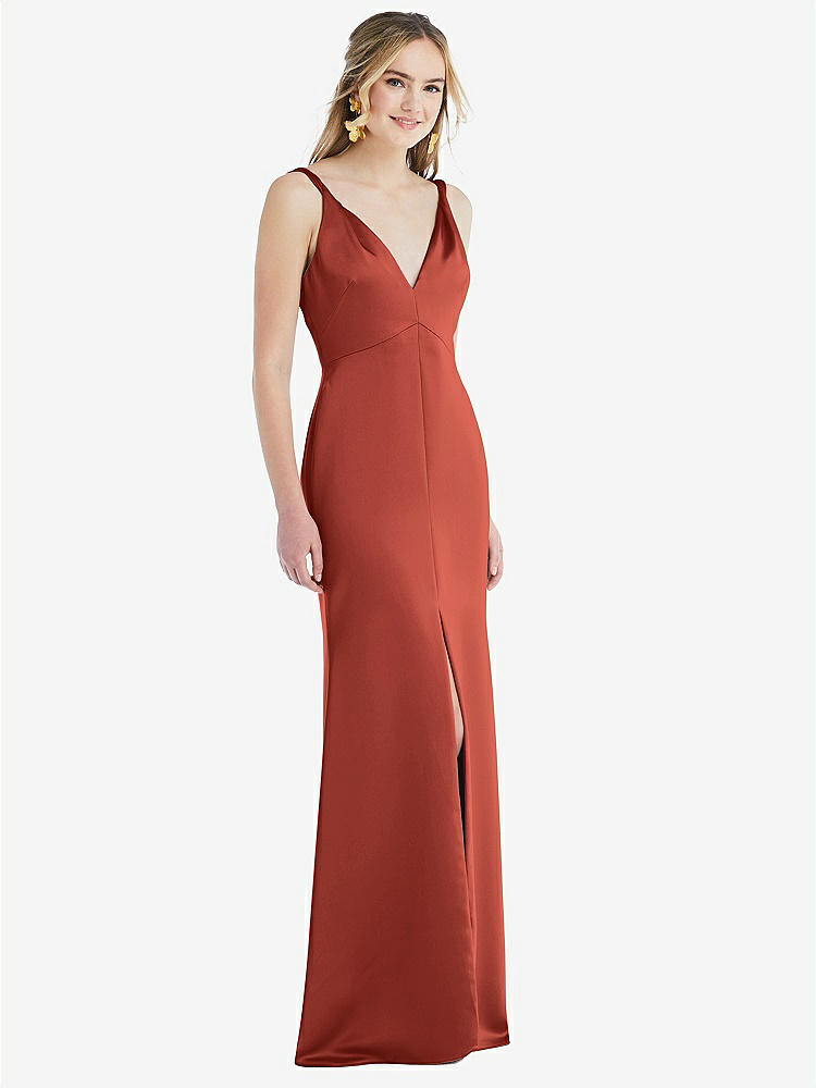 【STYLE: LB027】Twist Strap Maxi Slip Dress with Front Slit - Neve【COLOR: Amber Sunset】