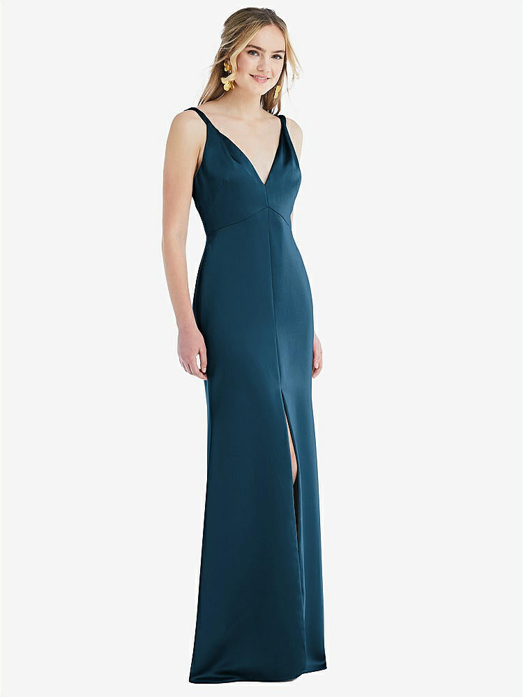 【STYLE: LB027】Twist Strap Maxi Slip Dress with Front Slit - Neve【COLOR: Atlantic Blue】