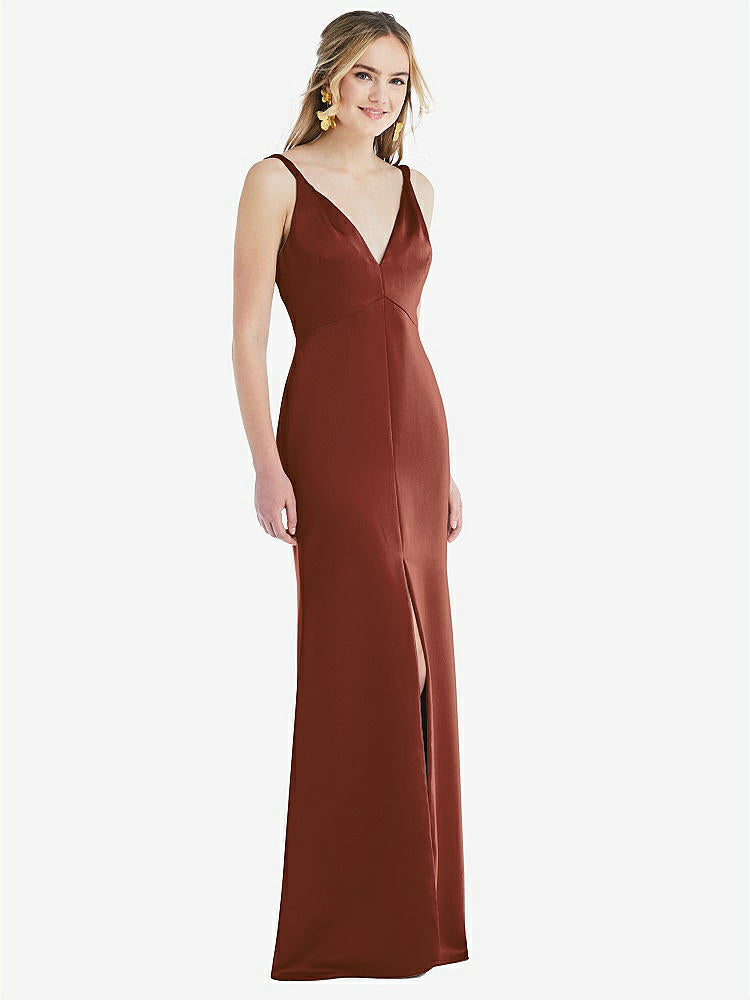 【STYLE: LB027】Twist Strap Maxi Slip Dress with Front Slit - Neve【COLOR: Auburn Moon】