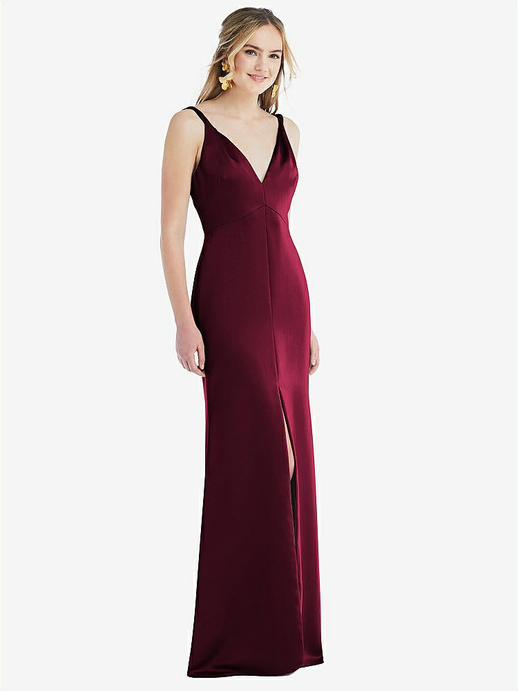 【NEW】【STYLE: LB027】ツイスト ストラップ マキシ スリップ ドレス 前面 スリット  -  neve【COLOR: Cabernet】【SIZE: 00-30W】