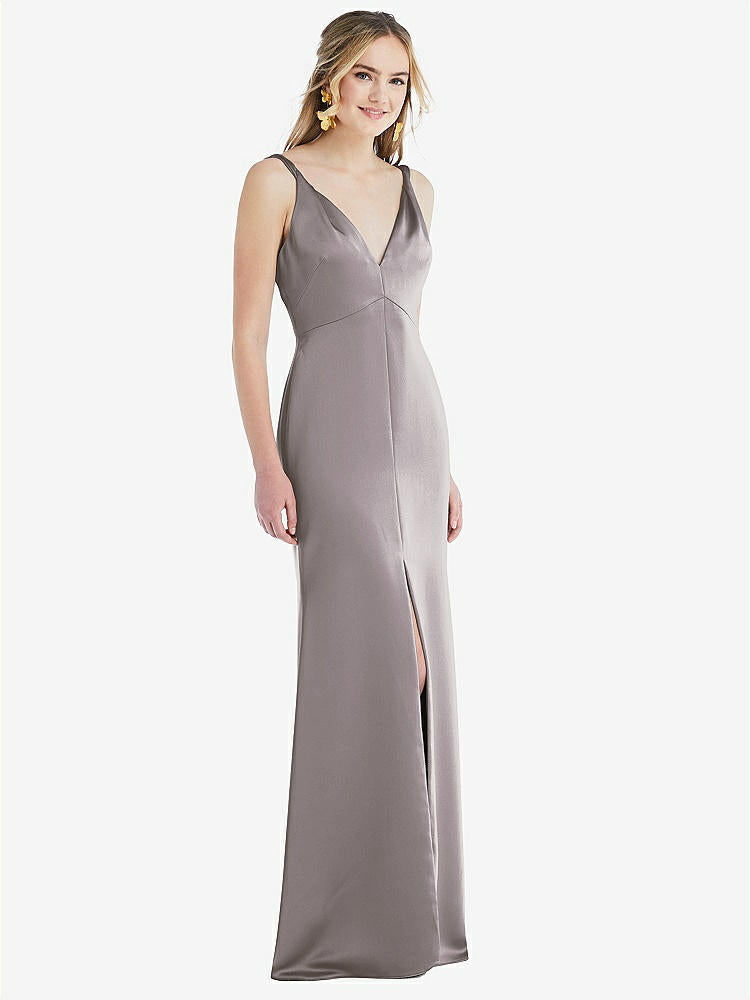 【NEW】【STYLE: LB027】ツイスト ストラップ マキシ スリップ ドレス 前面 スリット  -  neve【COLOR: Cashmere Gray】【SIZE: 00-30W】