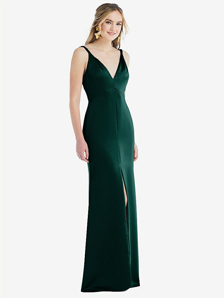 【STYLE: LB027】Twist Strap Maxi Slip Dress with Front Slit - Neve【COLOR: Evergreen】