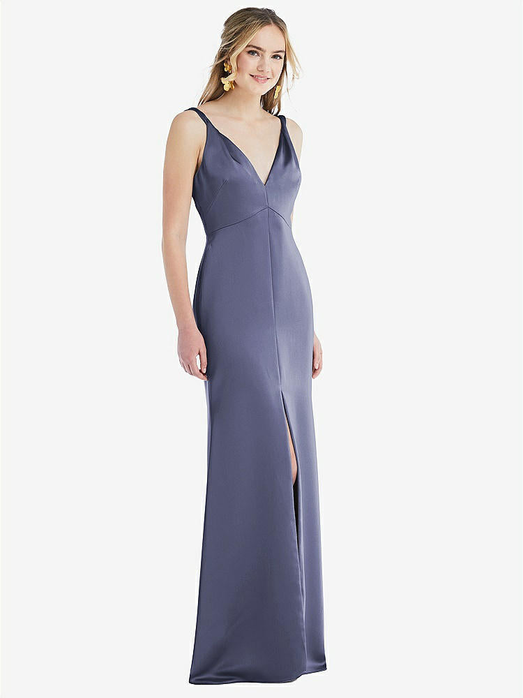 【STYLE: LB027】Twist Strap Maxi Slip Dress with Front Slit - Neve【COLOR: French Blue】