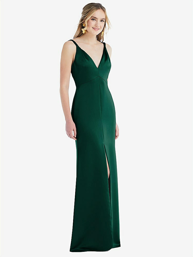 【STYLE: LB027】Twist Strap Maxi Slip Dress with Front Slit - Neve【COLOR: Hunter Green】