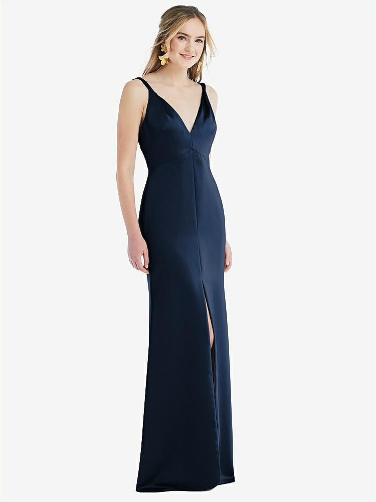 【STYLE: LB027】Twist Strap Maxi Slip Dress with Front Slit - Neve【COLOR: Midnight Navy】