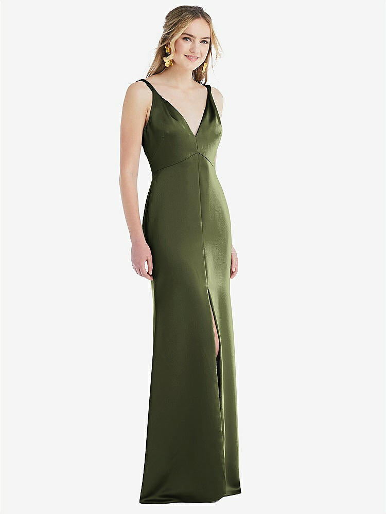 【STYLE: LB027】Twist Strap Maxi Slip Dress with Front Slit - Neve【COLOR: Olive Green】