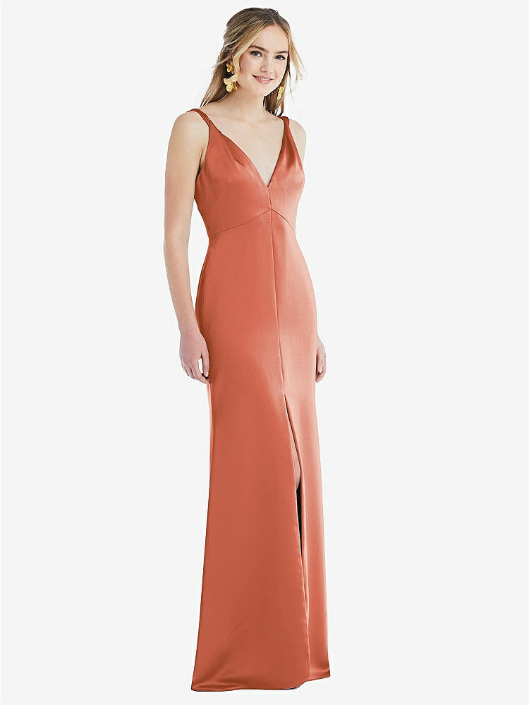 【STYLE: LB027】Twist Strap Maxi Slip Dress with Front Slit - Neve【COLOR: Terracotta Copper】