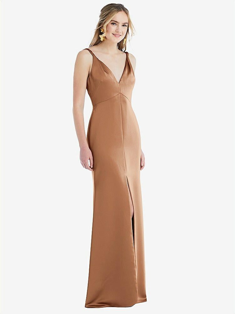 【STYLE: LB027】Twist Strap Maxi Slip Dress with Front Slit - Neve【COLOR: Toffee】
