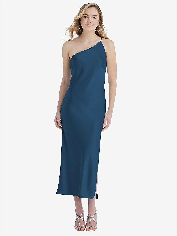【STYLE: 8202】One-Shoulder Asymmetrical Midi Slip Dress【COLOR: Dusk Blue】