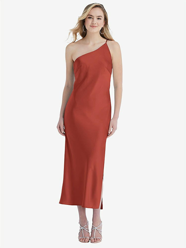 【STYLE: 8202】One-Shoulder Asymmetrical Midi Slip Dress【COLOR: Amber Sunset】