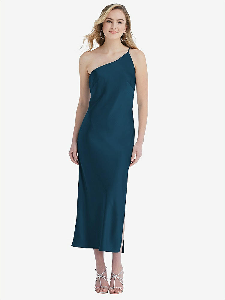 【STYLE: 8202】One-Shoulder Asymmetrical Midi Slip Dress【COLOR: Atlantic Blue】