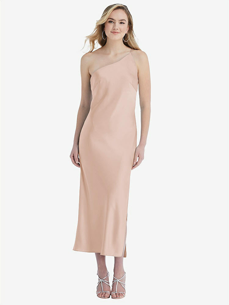 【NEW】【STYLE: 8202】ワンショルダー 非対称 MIDI スリップ ドレス【COLOR: Cameo】【SIZE: 00-30W】