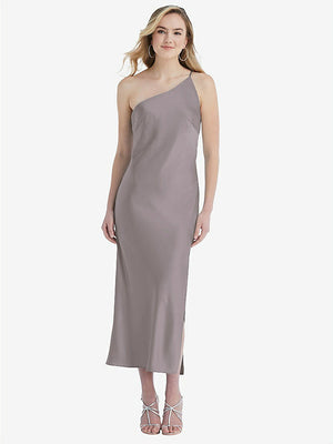 【STYLE: 8202】One-Shoulder Asymmetrical Midi Slip Dress【COLOR: Cashmere Gray】