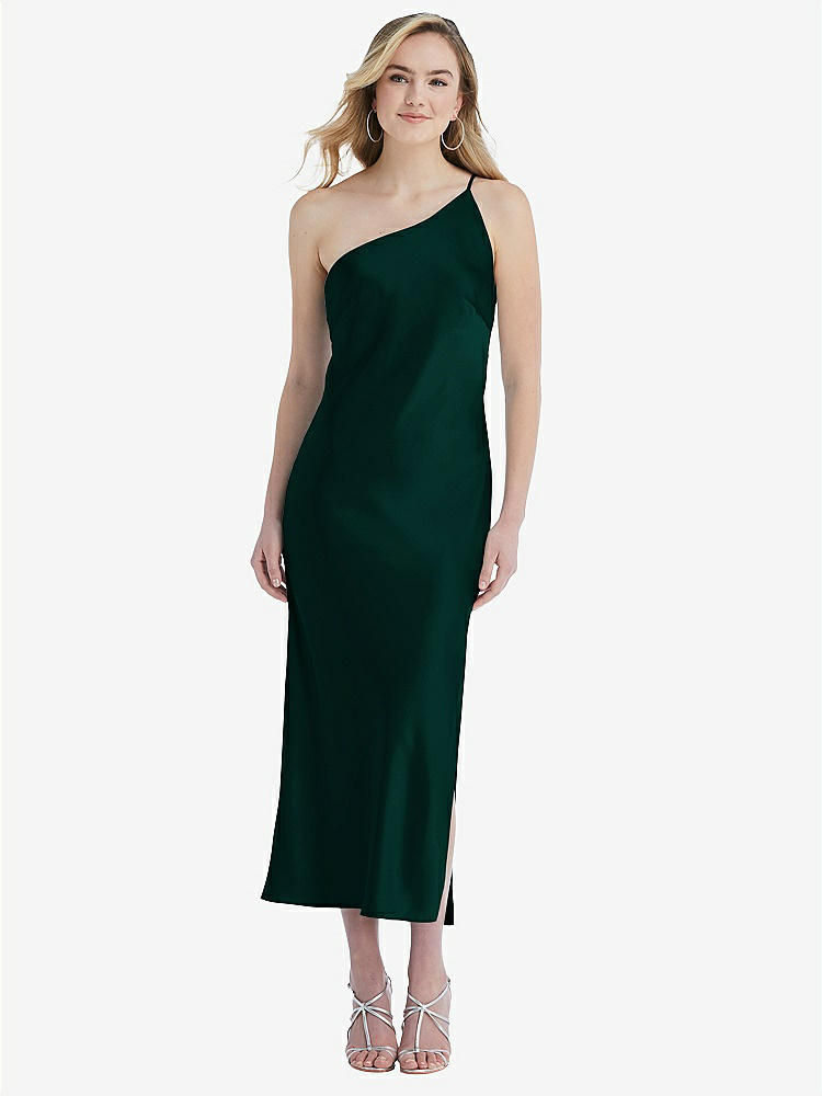 【STYLE: 8202】One-Shoulder Asymmetrical Midi Slip Dress【COLOR: Evergreen】