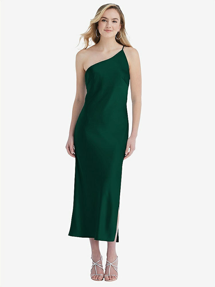 【STYLE: 8202】One-Shoulder Asymmetrical Midi Slip Dress【COLOR: Hunter Green】