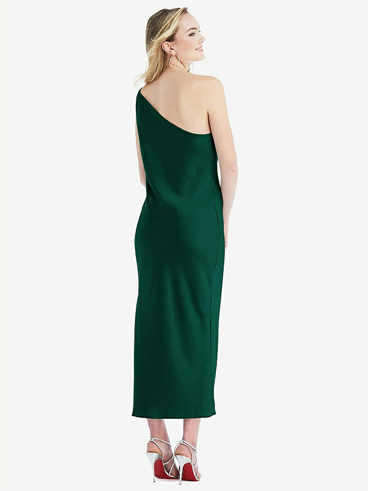 【STYLE: 8202】One-Shoulder Asymmetrical Midi Slip Dress【COLOR: Hunter Green】