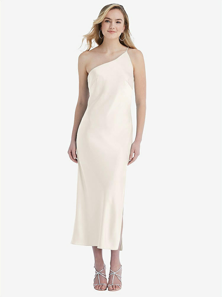 【STYLE: 8202】One-Shoulder Asymmetrical Midi Slip Dress【COLOR: Ivory】