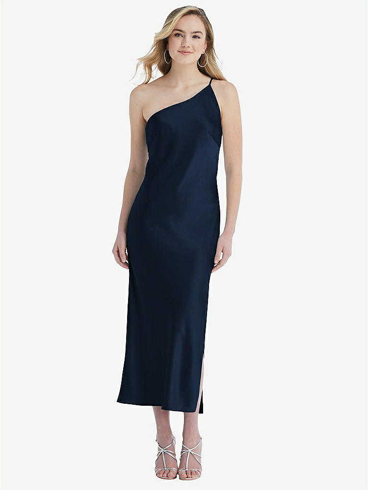 【STYLE: 8202】One-Shoulder Asymmetrical Midi Slip Dress【COLOR: Midnight Navy】