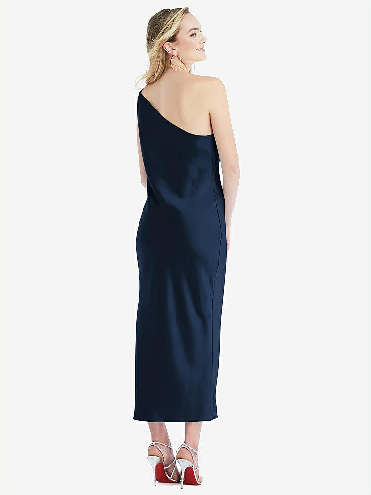 【STYLE: 8202】One-Shoulder Asymmetrical Midi Slip Dress【COLOR: Midnight Navy】