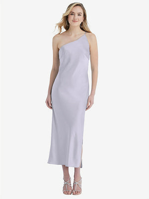 【STYLE: 8202】One-Shoulder Asymmetrical Midi Slip Dress【COLOR: Silver Dove】