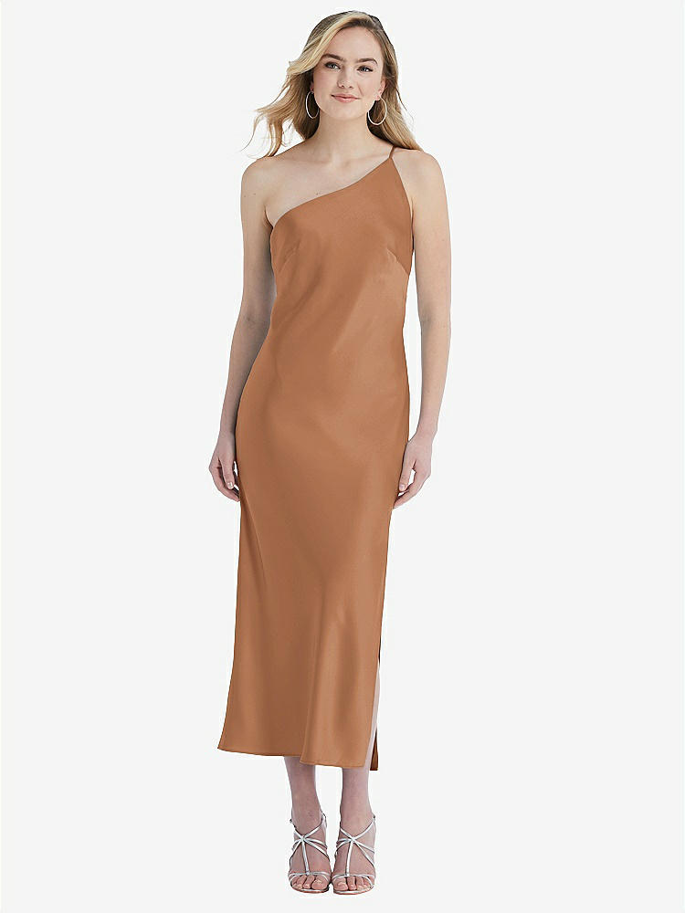 【STYLE: 8202】One-Shoulder Asymmetrical Midi Slip Dress【COLOR: Toffee】