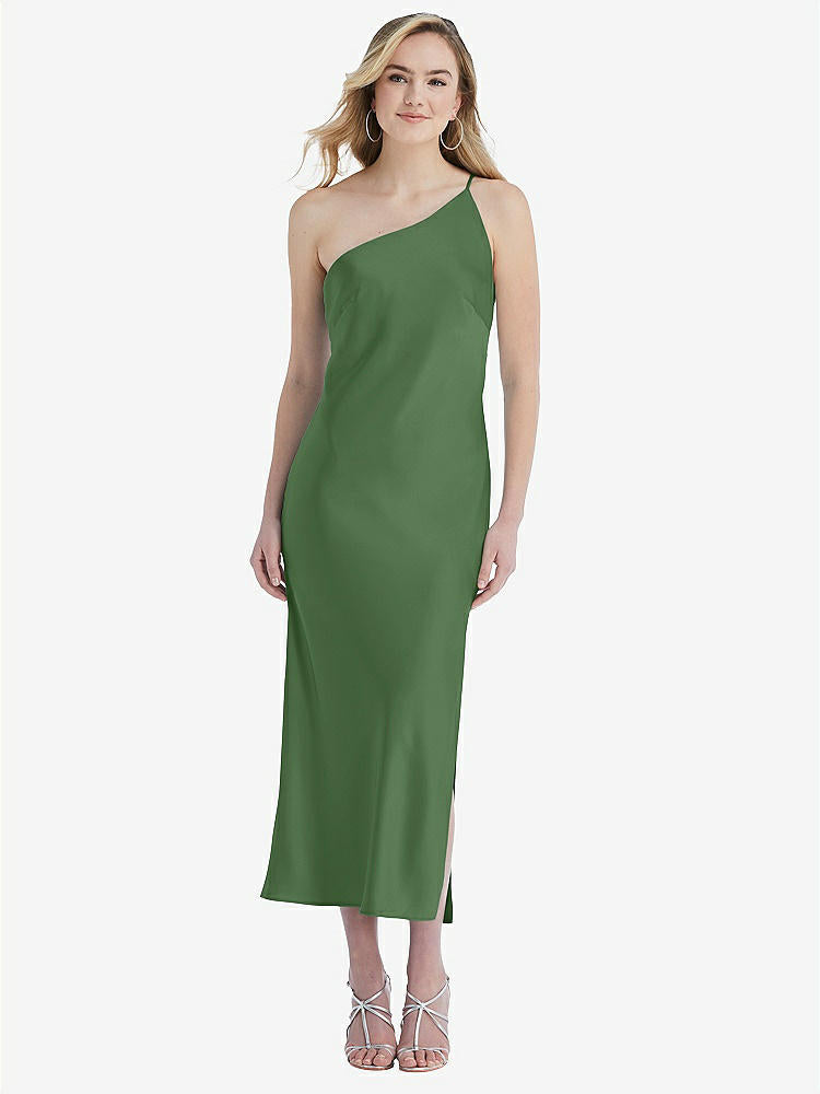 【STYLE: 8202】One-Shoulder Asymmetrical Midi Slip Dress【COLOR: Vineyard Green】