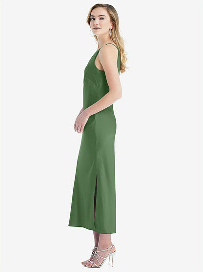 【STYLE: 8202】One-Shoulder Asymmetrical Midi Slip Dress【COLOR: Vineyard Green】