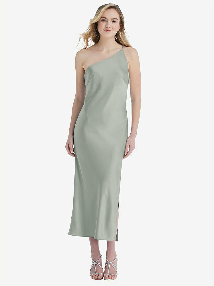 【STYLE: 8202】One-Shoulder Asymmetrical Midi Slip Dress【COLOR: Willow Green】