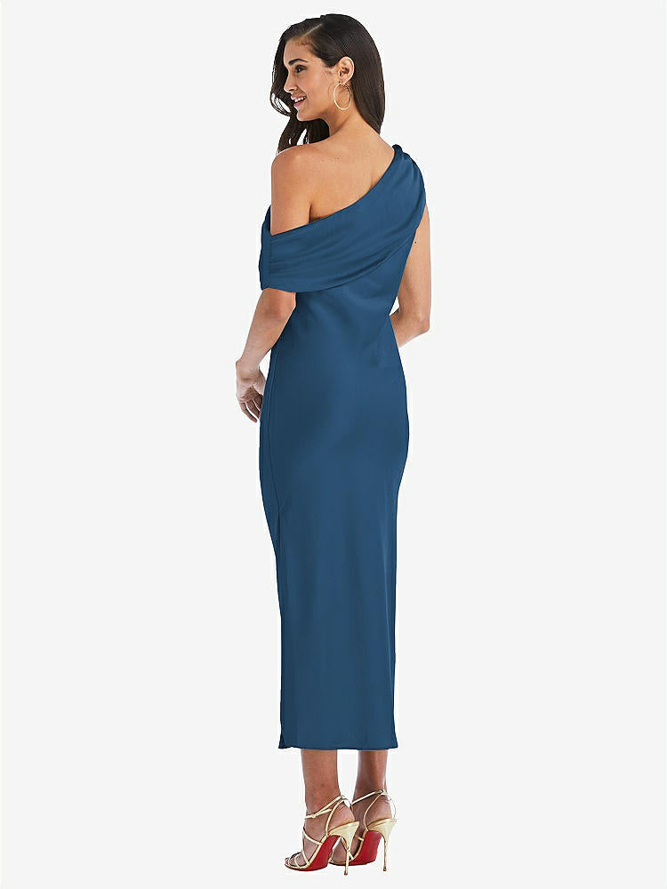 【STYLE: 8203】Draped One-Shoulder Convertible Midi Slip Dress【COLOR: Dusk Blue】