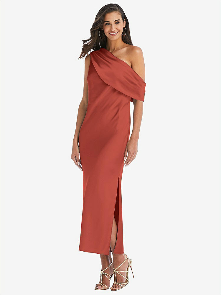 【STYLE: 8203】Draped One-Shoulder Convertible Midi Slip Dress【COLOR: Amber Sunset】