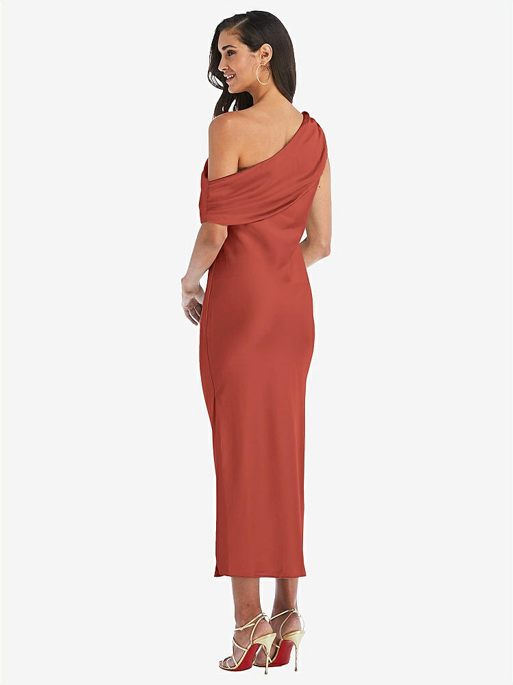 【STYLE: 8203】Draped One-Shoulder Convertible Midi Slip Dress【COLOR: Amber Sunset】