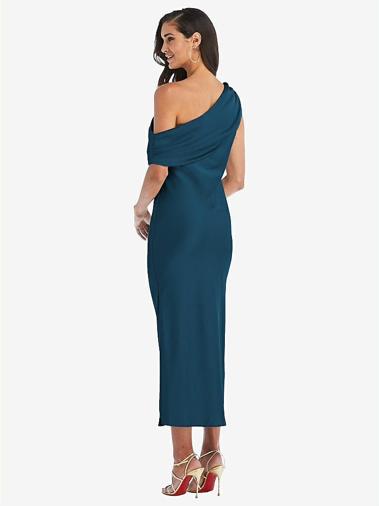 【STYLE: 8203】Draped One-Shoulder Convertible Midi Slip Dress【COLOR: Atlantic Blue】