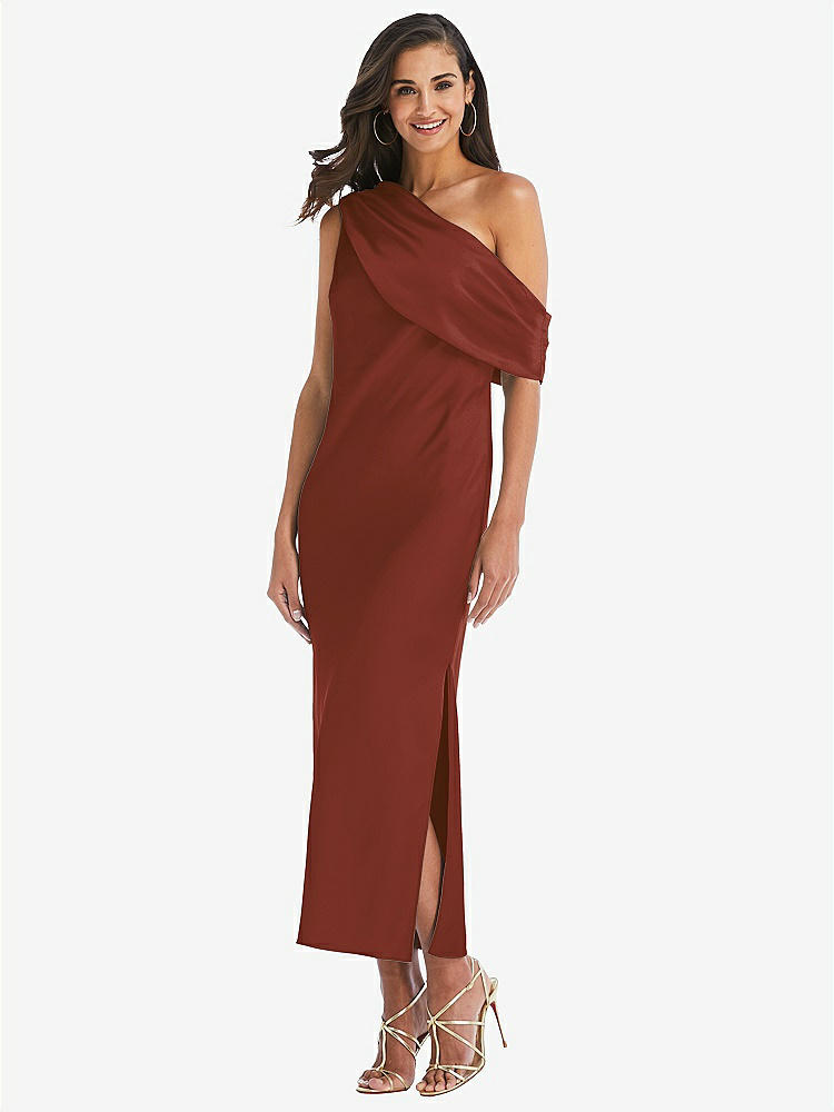 【STYLE: 8203】Draped One-Shoulder Convertible Midi Slip Dress【COLOR: Auburn Moon】