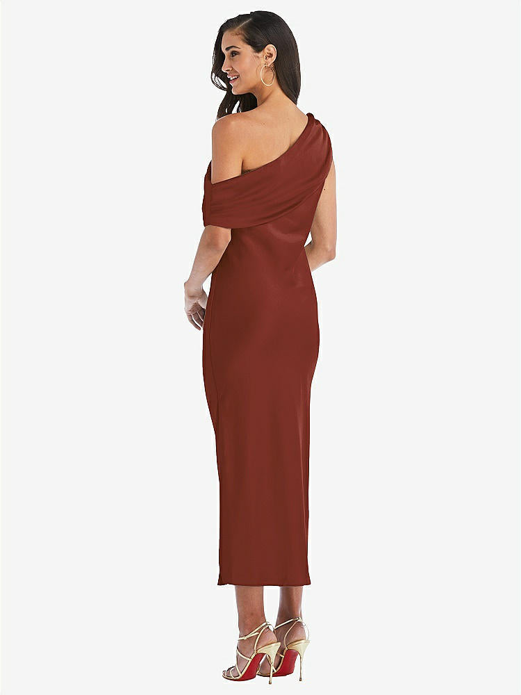 【STYLE: 8203】Draped One-Shoulder Convertible Midi Slip Dress【COLOR: Auburn Moon】
