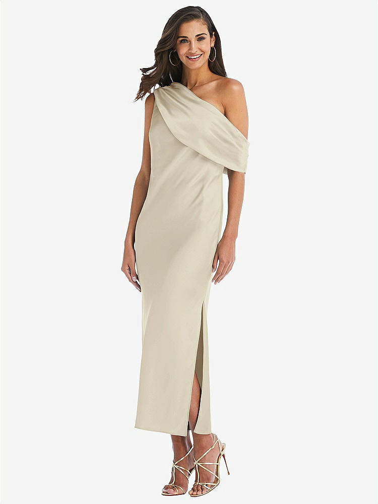 【STYLE: 8203】Draped One-Shoulder Convertible Midi Slip Dress【COLOR: Champagne】