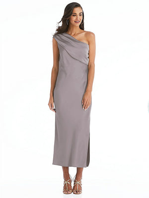 【STYLE: 8203】Draped One-Shoulder Convertible Midi Slip Dress【COLOR: Cashmere Gray】