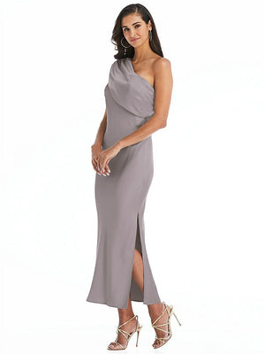 【STYLE: 8203】Draped One-Shoulder Convertible Midi Slip Dress【COLOR: Cashmere Gray】