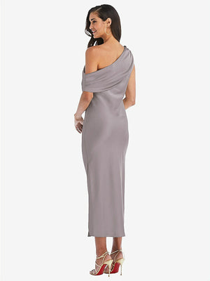 【STYLE: 8203】Draped One-Shoulder Convertible Midi Slip Dress【COLOR: Cashmere Gray】