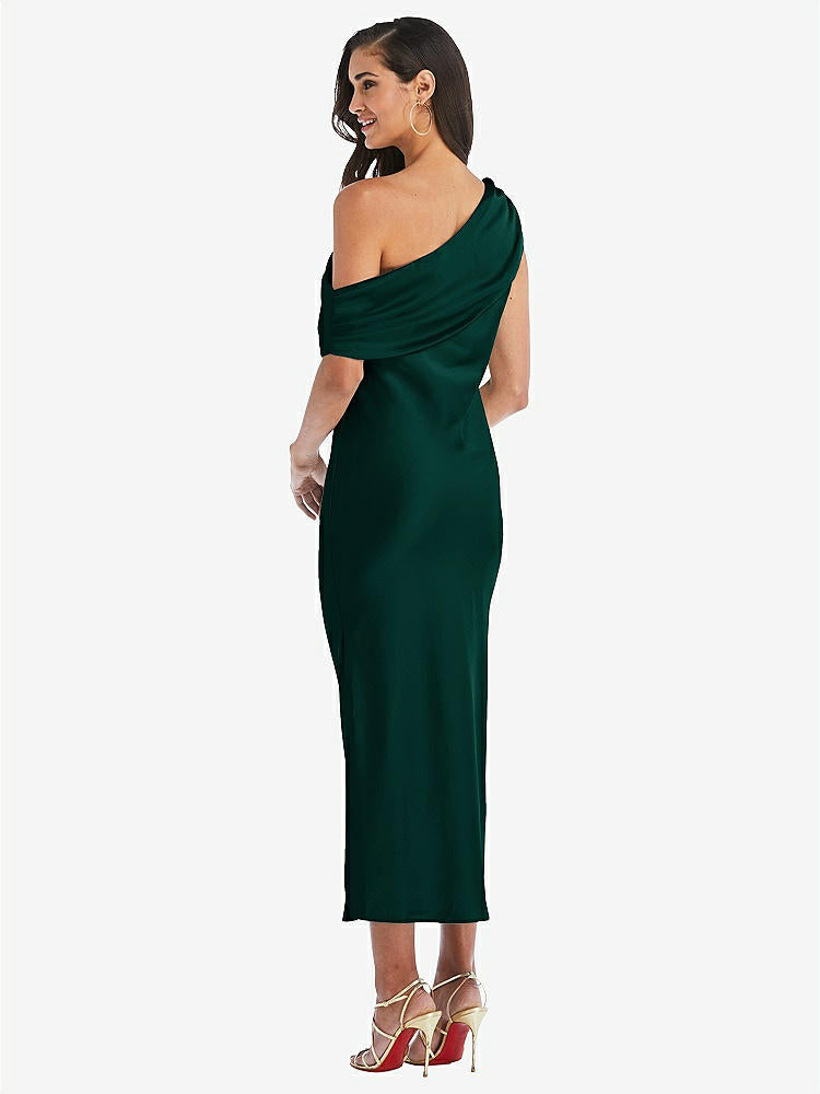 【STYLE: 8203】Draped One-Shoulder Convertible Midi Slip Dress【COLOR: Evergreen】