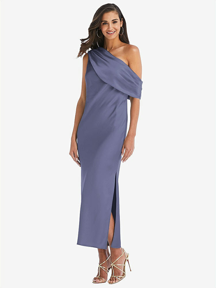 【STYLE: 8203】Draped One-Shoulder Convertible Midi Slip Dress【COLOR: French Blue】
