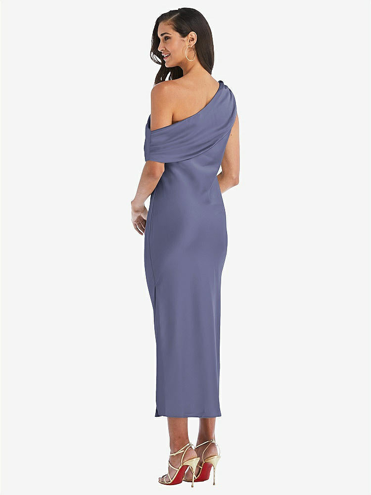 【STYLE: 8203】Draped One-Shoulder Convertible Midi Slip Dress【COLOR: French Blue】