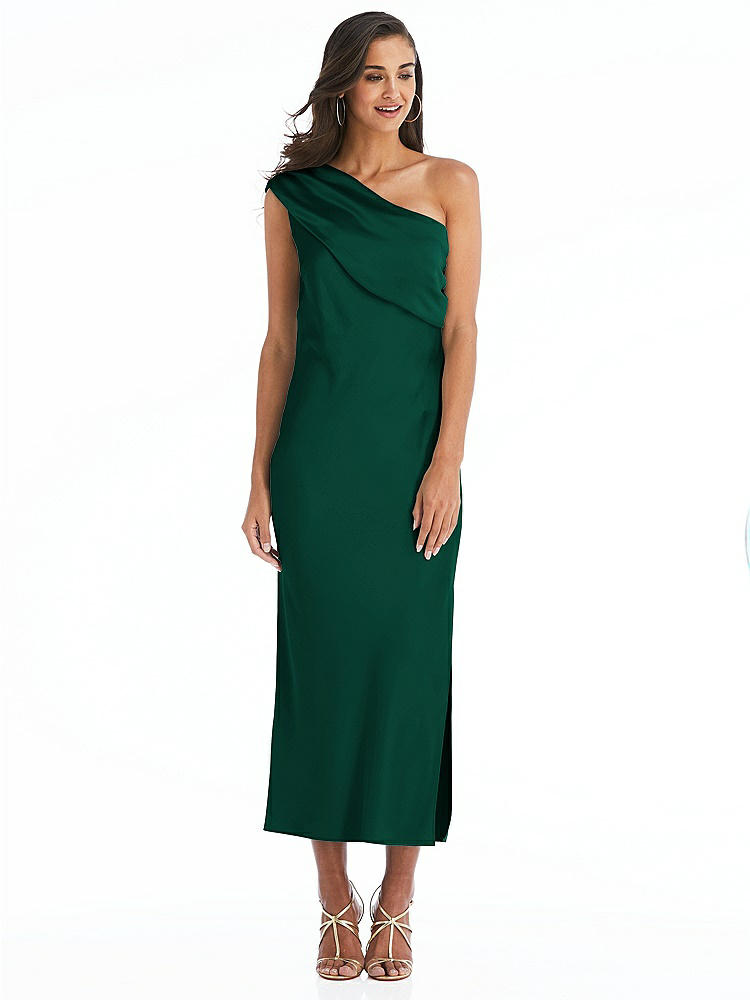 【STYLE: 8203】Draped One-Shoulder Convertible Midi Slip Dress【COLOR: Hunter Green】