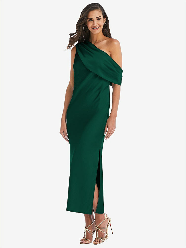 【STYLE: 8203】Draped One-Shoulder Convertible Midi Slip Dress【COLOR: Hunter Green】