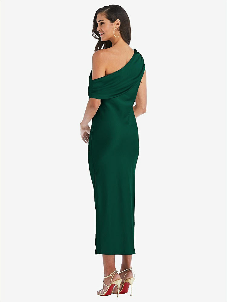 【STYLE: 8203】Draped One-Shoulder Convertible Midi Slip Dress【COLOR: Hunter Green】